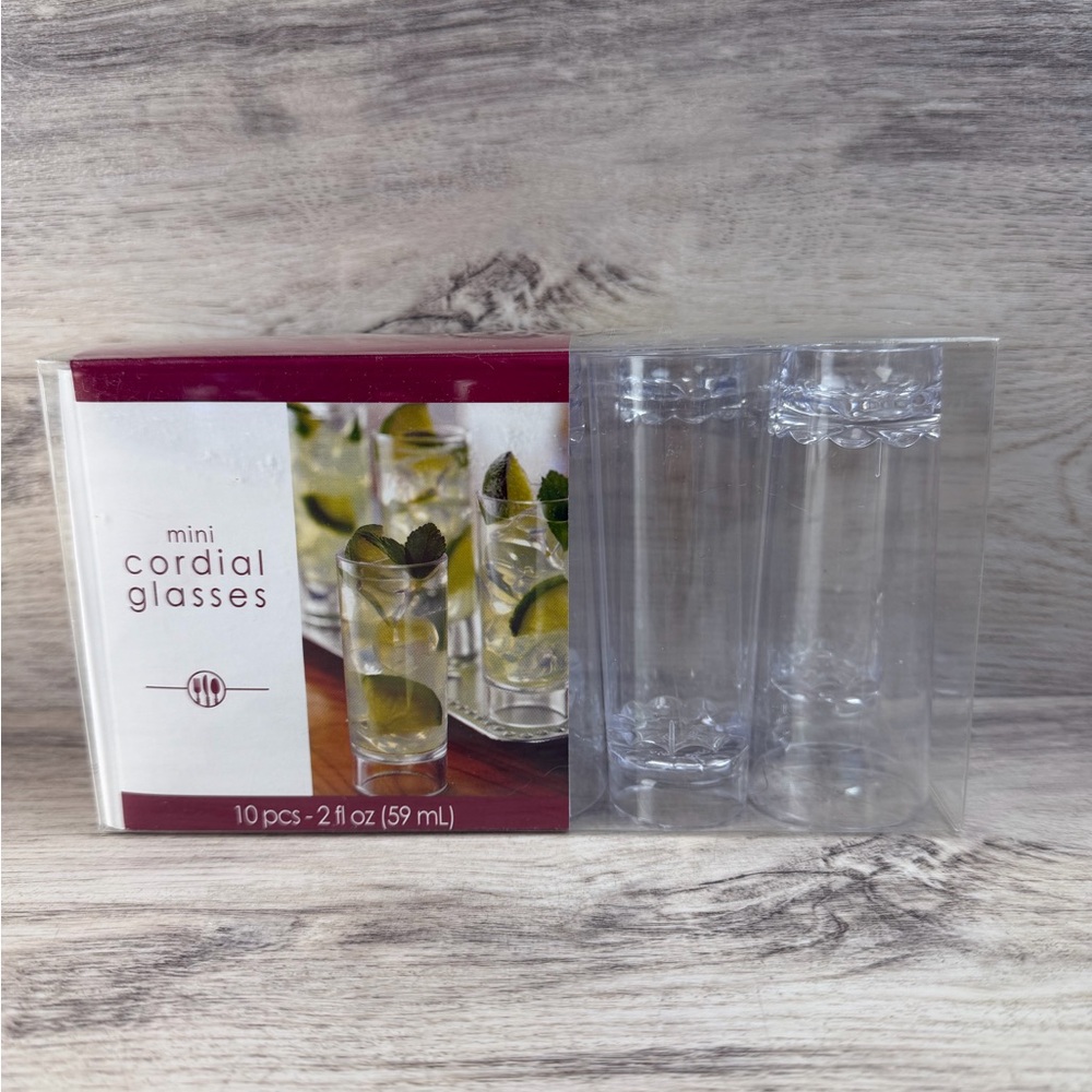 New 10 Pack Mini Plastic Reusable Cordial Glasses, Clear, 2-oz